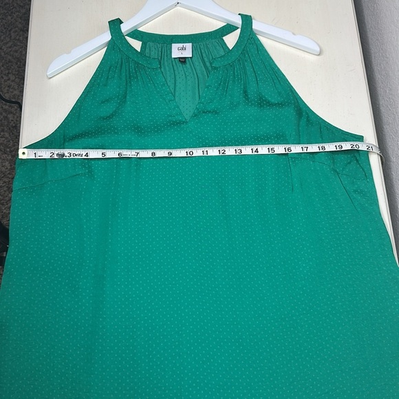 CAbi Sleeveless Lush Blouse #5549 Halter Green Polka Swiss Dot Top Size L - Picture 11 of 12